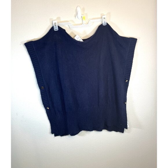 Loft Womens Sweater The Modern Poncho Blue Gold Buttons Size XS S - Picture 3 of 13